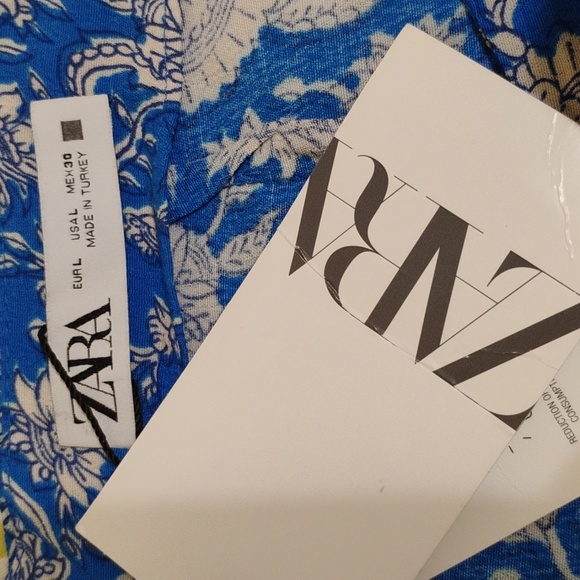 Zara Vibrant Blue Floral Patterned Pareo Short Size L - Picture 4 of 14